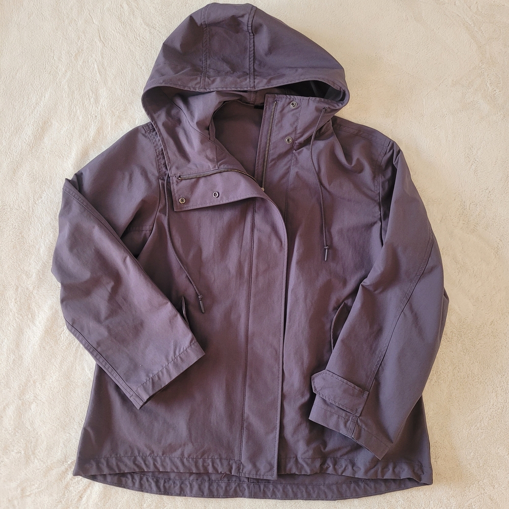 Uniqlo Cotton Blend Purple Eggplant Jacket Raincoat Parka Size S - Picture 2 of 9